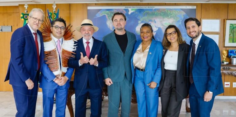 Lula e Janja recebem o ator e ativista Leonardo DiCaprio no Palácio do Planalto